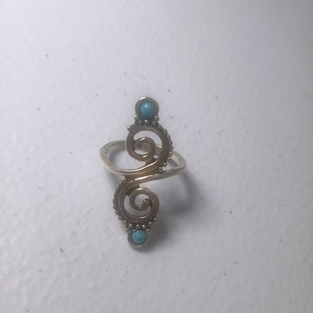 Artistic Silver Ring with Blue Accents - Picture 3 of 3